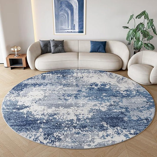 Blue Round Rugs 6ft Washable Circle Area Rug