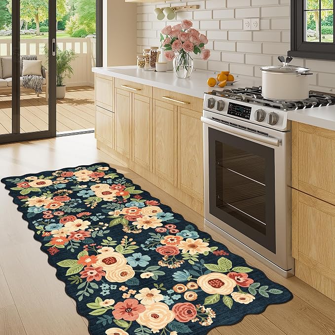 DUKINO 2x5 Washable Runner Rugs, Non Slip Floral Print Entryway Rug