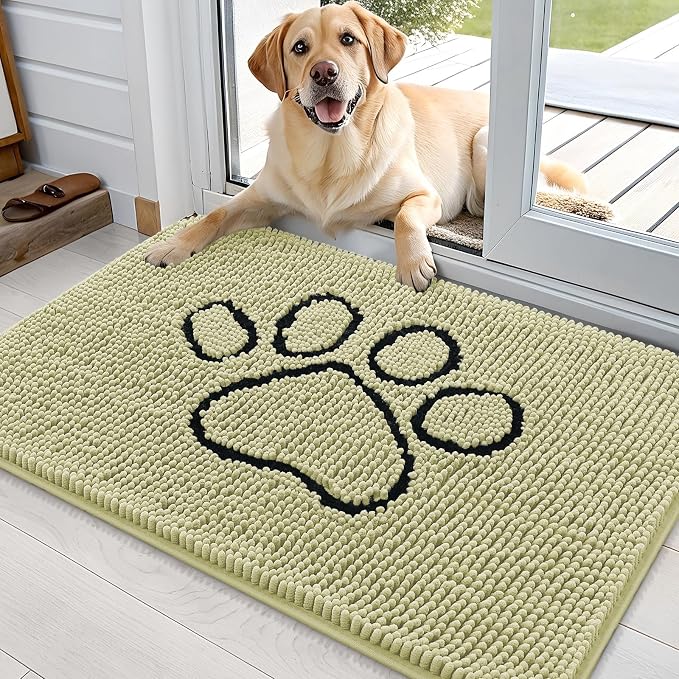 OLANLY Dog Door Mat for Muddy Paws 36x24, Paw Print Design, Absorbs Moisture