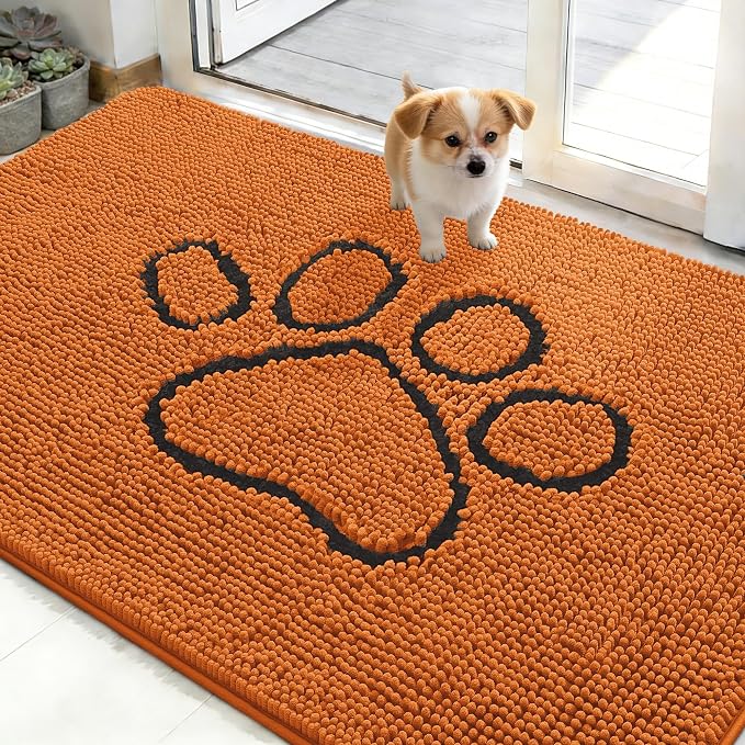 OLANLY Dog Door Mat for Muddy Paws 48x30, Paw Print Design, Absorbs Moisture