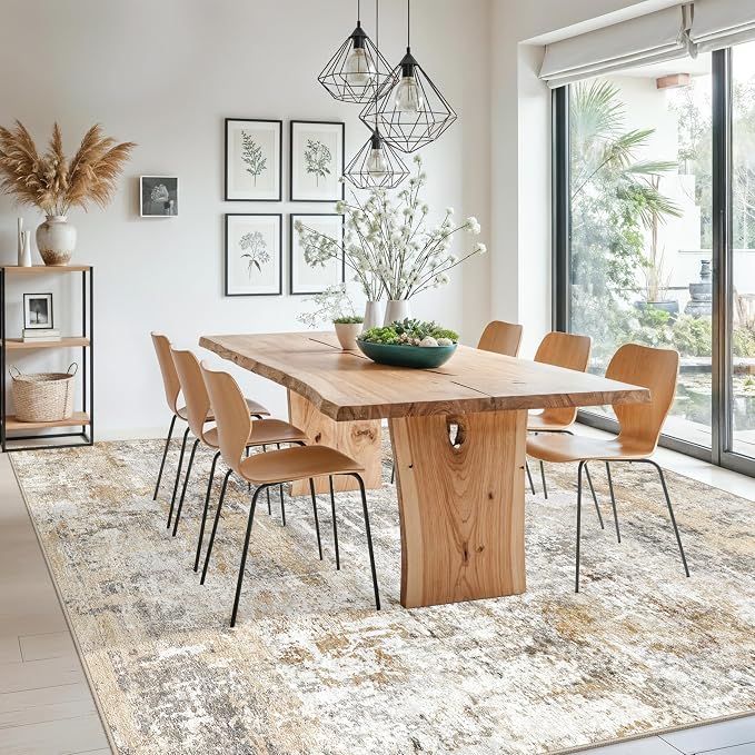 10x10 ft Square Living Room Rug – Washable Modern Abstract Area Rug