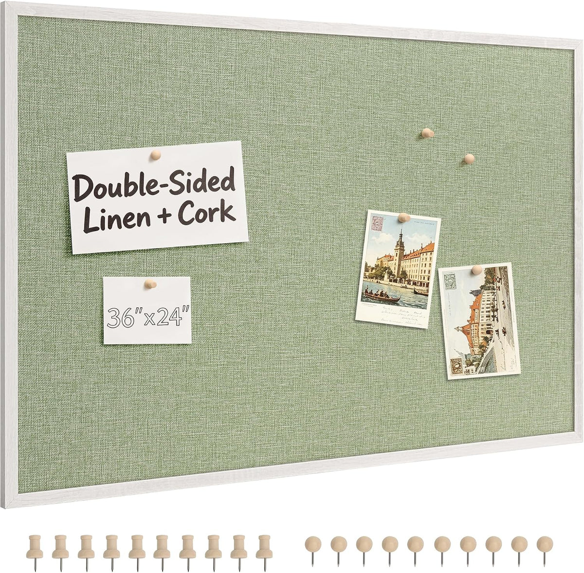SELEAD Double-Sided Linen and Cork Bulletin Board (36"x24", Green)