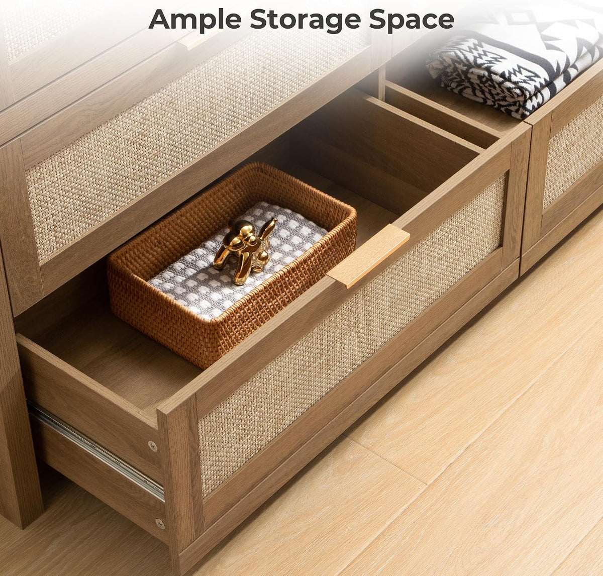SICOTAS 7 Drawer Rattan Dresser for Bedroom, 57" Wide Dresser