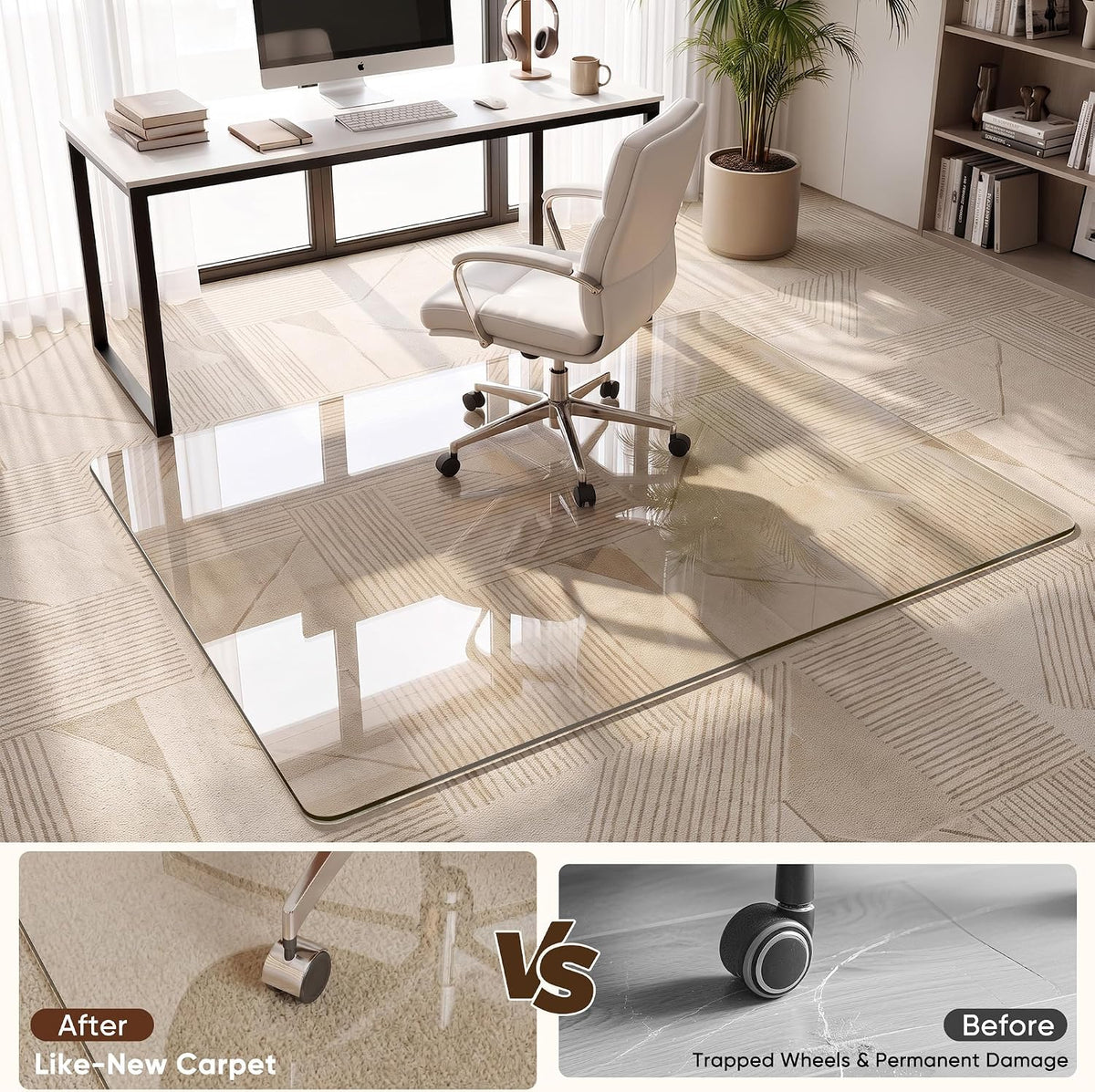 Antok Tempered Glass Chair Mat, 45"x60" Office Chair Mat for Carpet & Hardwood Floors, Heavy Duty 1/5" Desk Chair Mat for Smooth Rolling at Home or Office