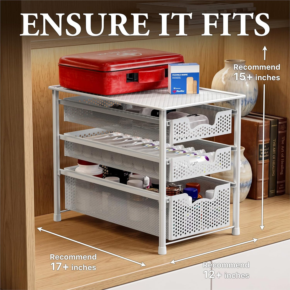 Simple Houseware 3 Tier White Alloy Steel Sliding Basket Organizer Drawer Cabinet