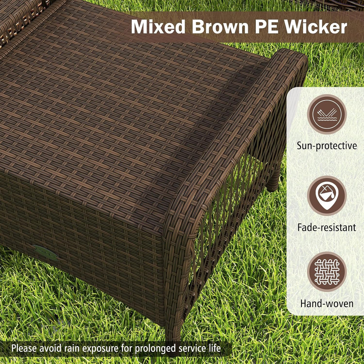 HAPPYGRILL 2-Piece Patio Wicker Ottomans with Removable Cushions, Outdoor Rattan Footrest Side Table for Porch, Garden and Backyard (Beige)