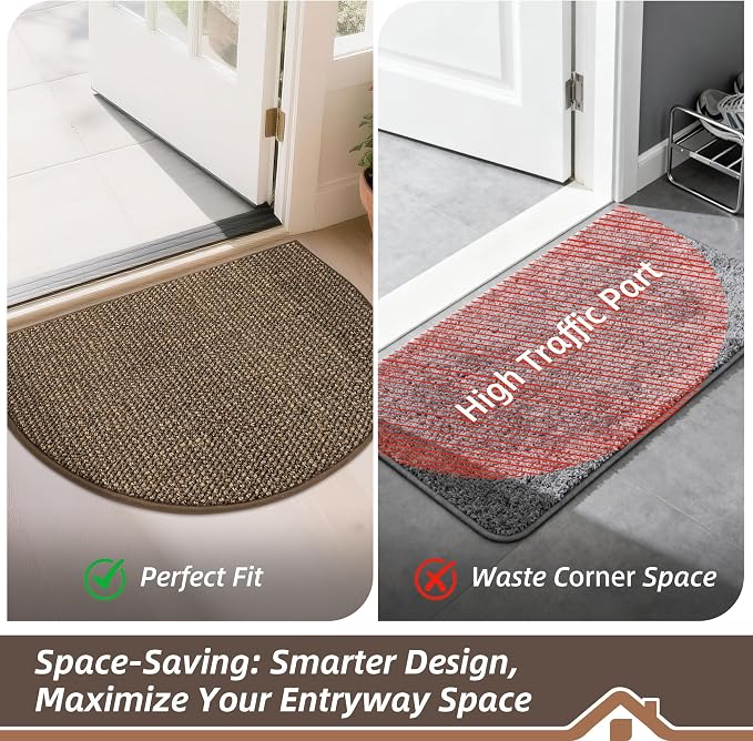 BEQHAUSE Dirt Trapper Door Mat 24" x 36" Half Circle Non-Slip Washable Doormats