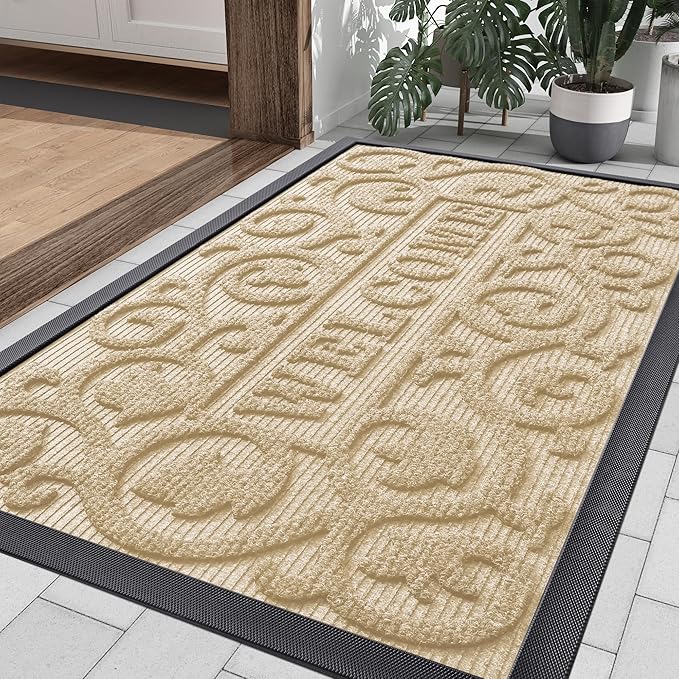 Smiry Welcome Door Mat Outside Entrance, Heavy Duty Trap Dirt and Moisture Easy