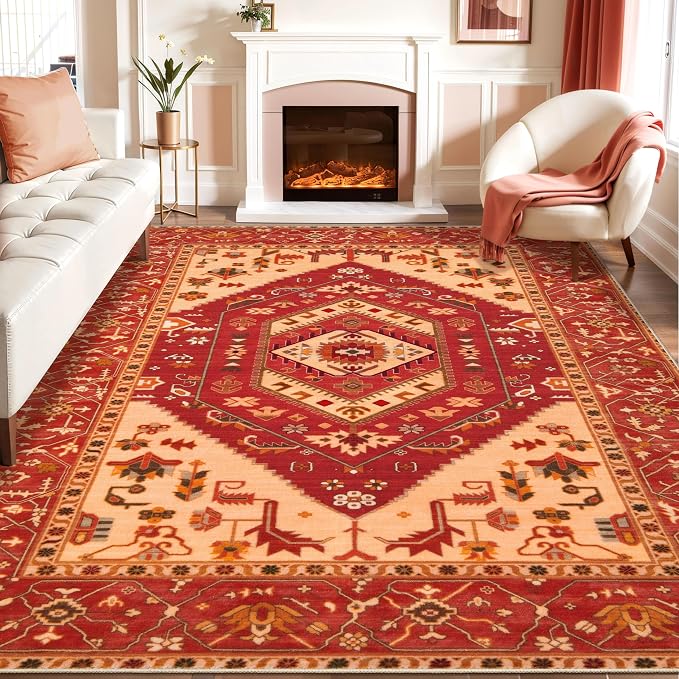 SERISSA Washable Rugs 8x10 Area Rugs, Large Non-Slip Boho Living Room Rug