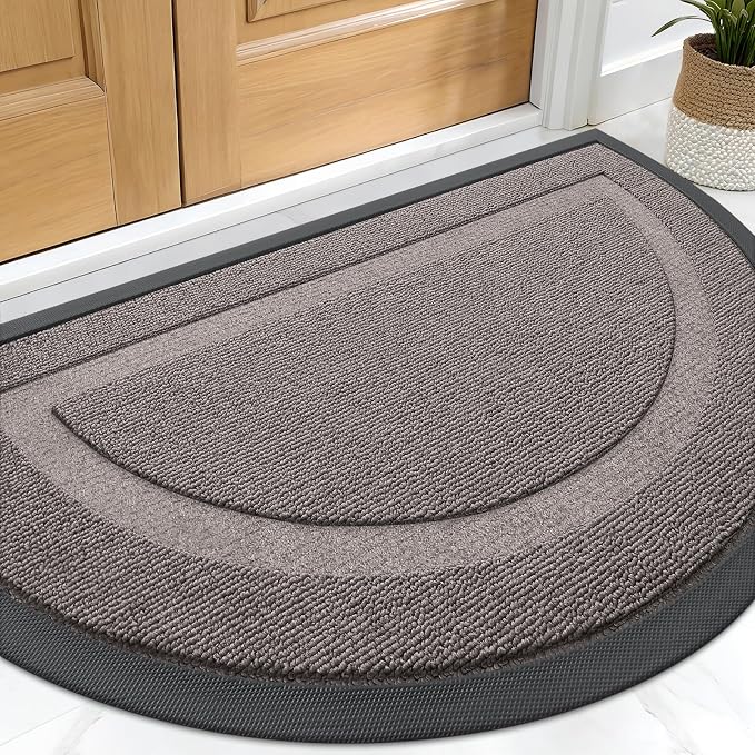 OLANLY Half Circle Door Mat Indoor Outdoor Entrance Welcome, Waterproof