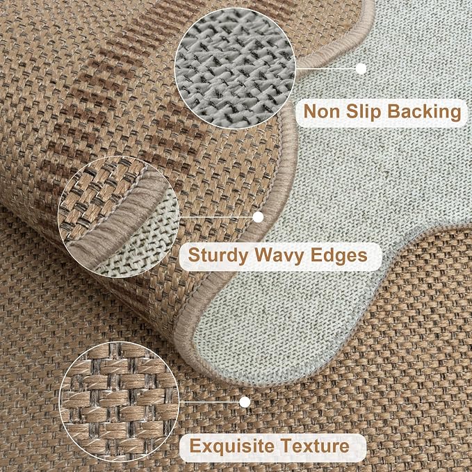 Scalloped Easy Jute 2x6 Kitchen Runner Rug, Washable Rugs