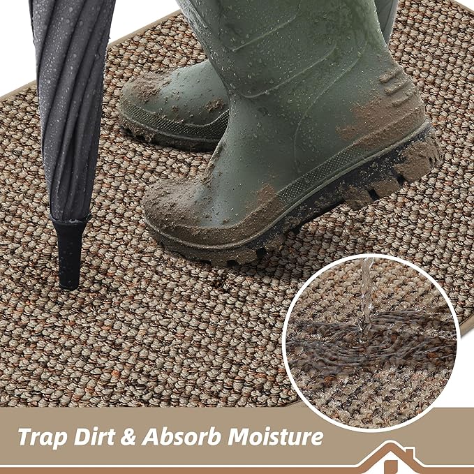 BEQHAUSE Dirt Trapper Door Mat 26" x 40" Half Circle Non-Slip Washable Doormats