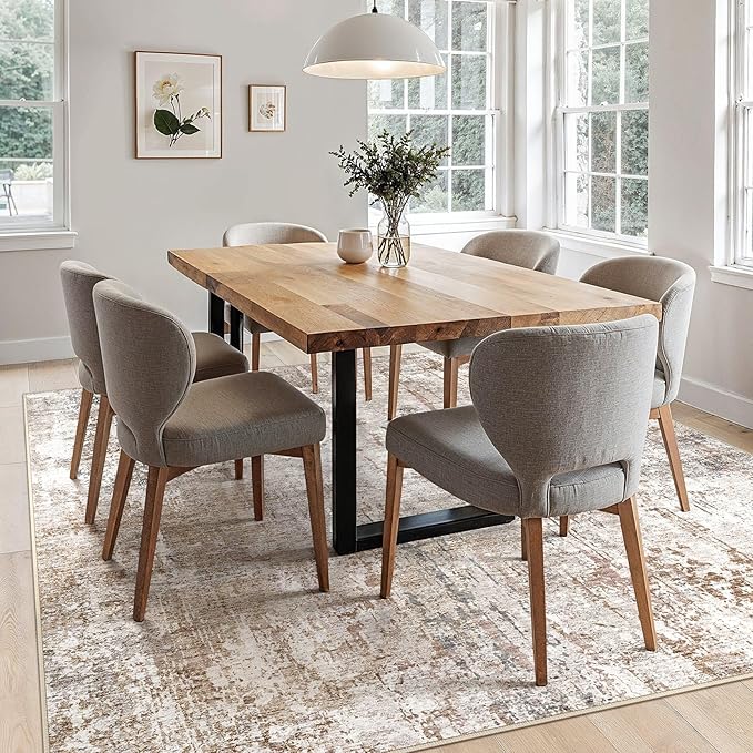 UERMEI Square Area Rugs : Washable 6x6 Neutral Modern Abstract Carpet