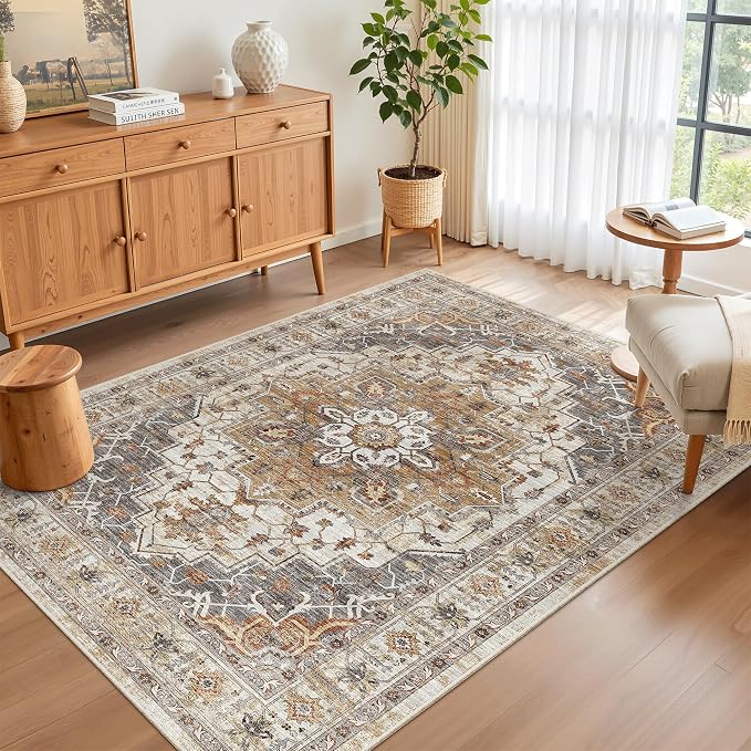 Madane Area Rug 4x6 Washable Rugs: Vintage Living Room Rug Soft Low Pile Non