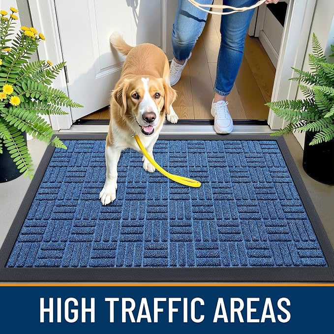 OLANLY Front Door Mat Outside Entrance 33x21, Heavy Duty Sturdy Natural Rubber