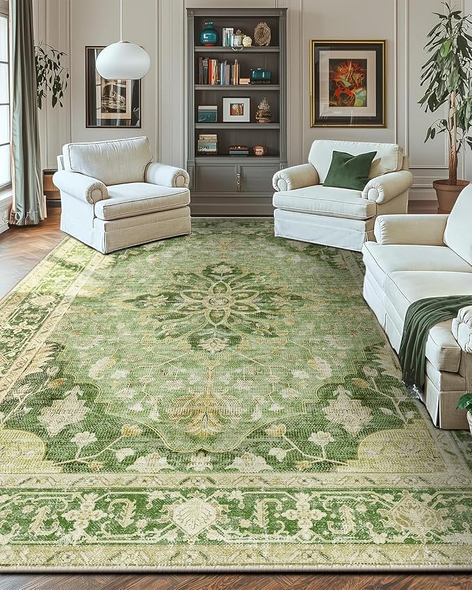 RELEANY Area Rugs Large 10'x14' Washable Non-Slip, Floral Vintage Distress