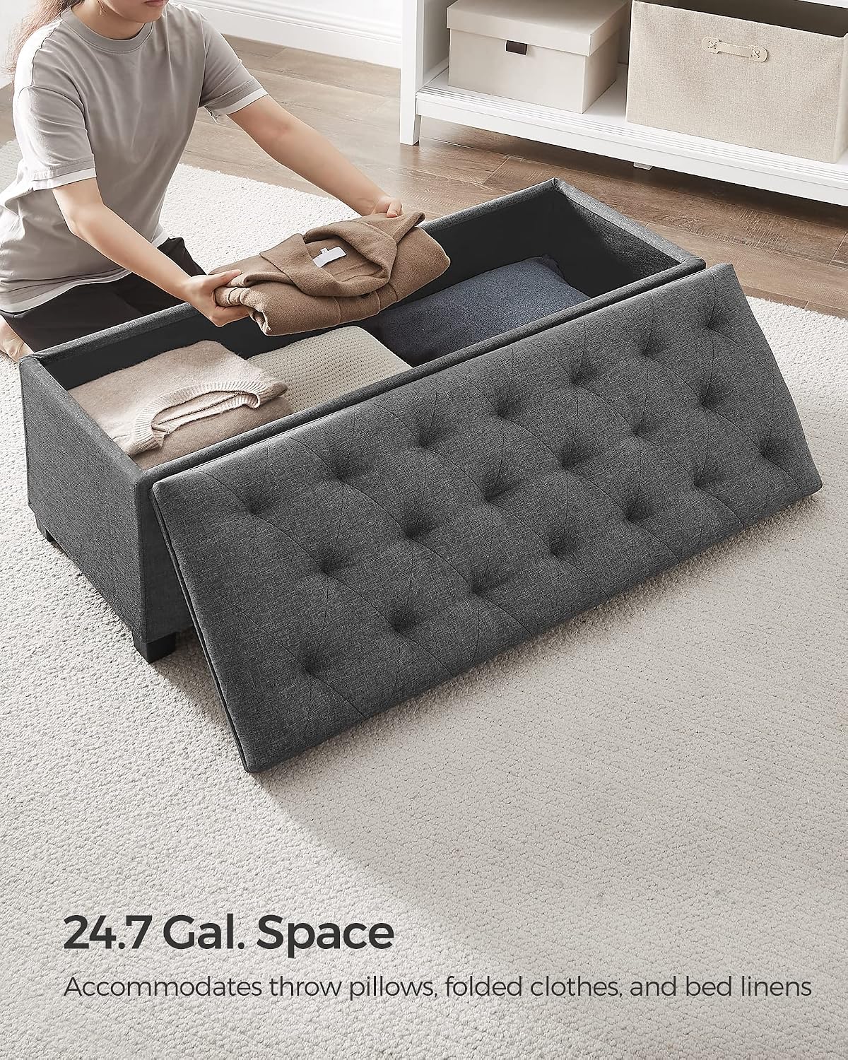 SONGMICS Storage Ottoman Bench, Foot Rest with Legs, Load up to 661.4 lb