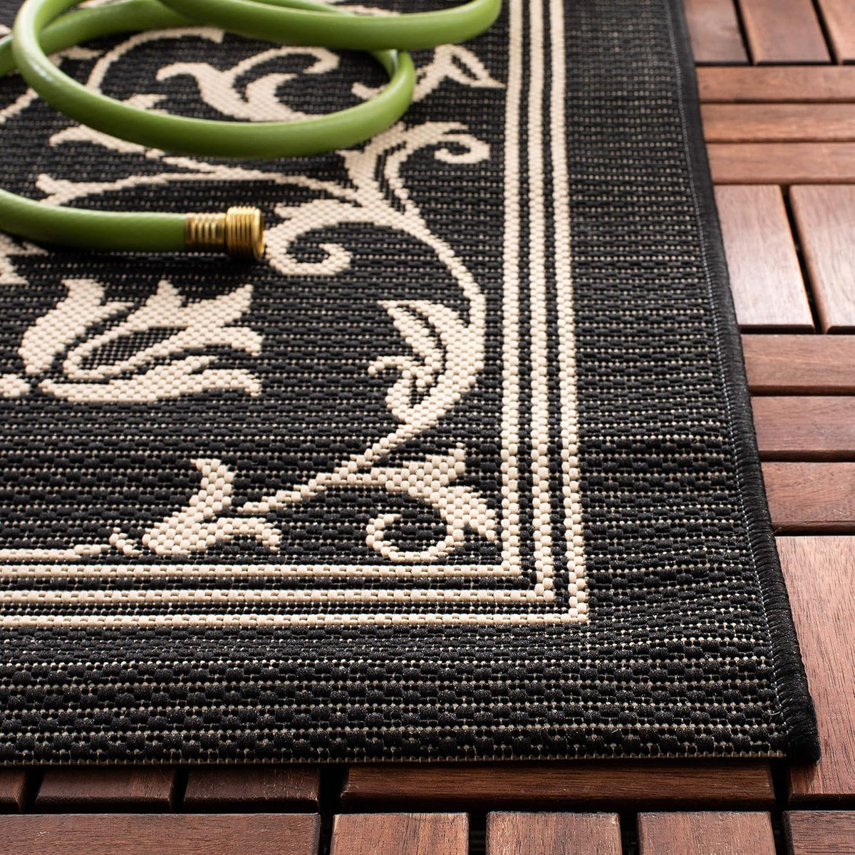 SAFAVIEH Washable Rug Outdoor Courtyard Collection - 2'3" x 10' Runner, Black & Sand, Non-Shedding & Easy Cleaning, Ideal for Patio, Entryway, Mudroom, Hallway, Kitchen (CY2098-3908)