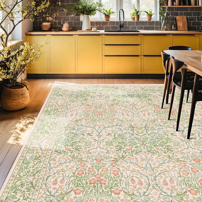 Vintage Washable Beige Green 10x12 Rug