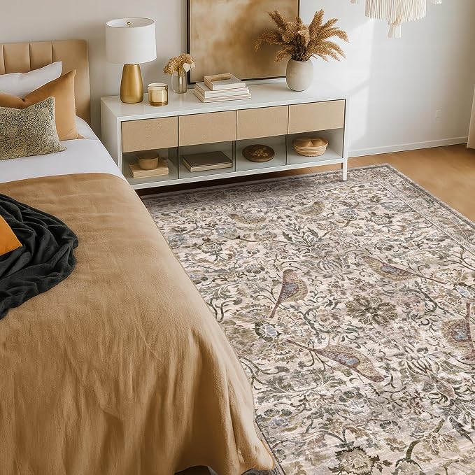 Moss 5x7 Living Room Area Rug, Vintage Washable Rug