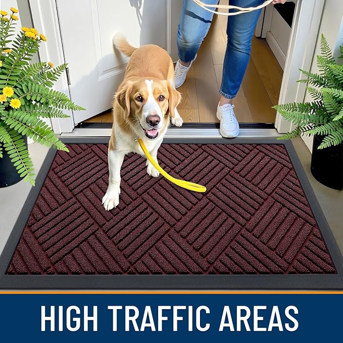 OLANLY Front Door Mat Outside Entrance 47x23, Heavy Duty Sturdy Natural Rubber