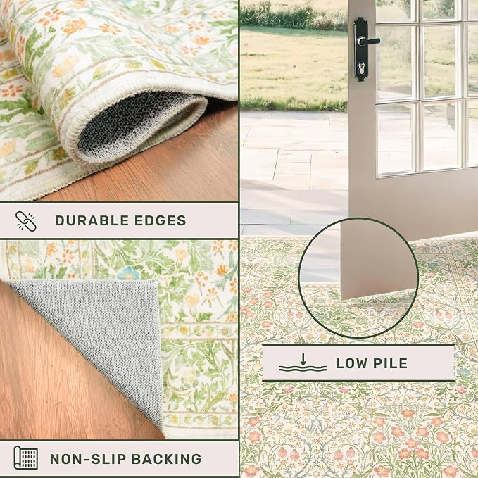 Hazo Haus Non Slip Beige Green Bathroom Runner Rug