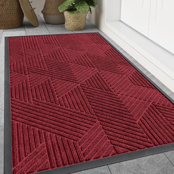 Smiry Front Door Mat Outside Entrance, Heavy Duty Sturdy Natural Rubber Doormat