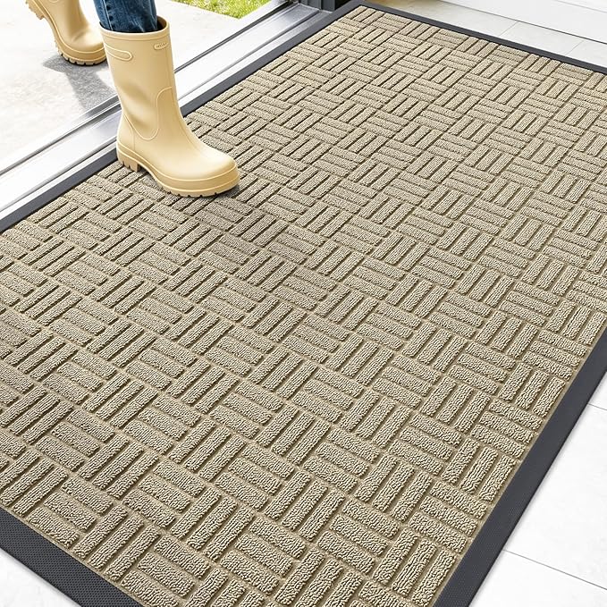 OLANLY Front Door Mat Outside Entrance 47x32, Heavy Duty Sturdy Natural Rubber