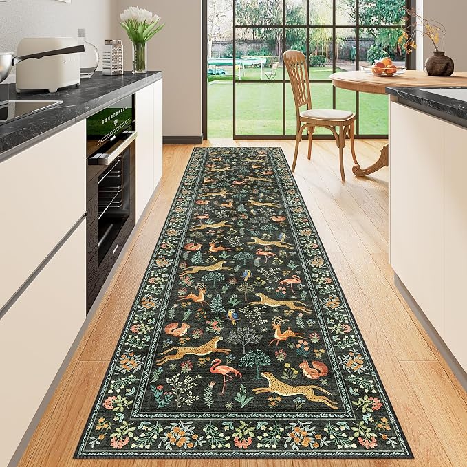 DUKINO Washable 2.6x10 Runner Rug, Non Slip Animal Print Runner Rug