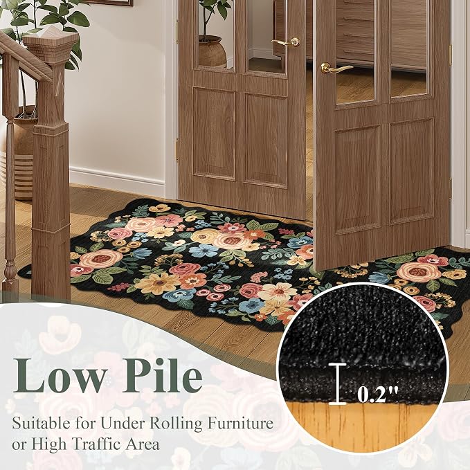 DUKINO 2.6x14 Runner Rug for Hallway, Non Slip Floral Washable Kitchen Rug