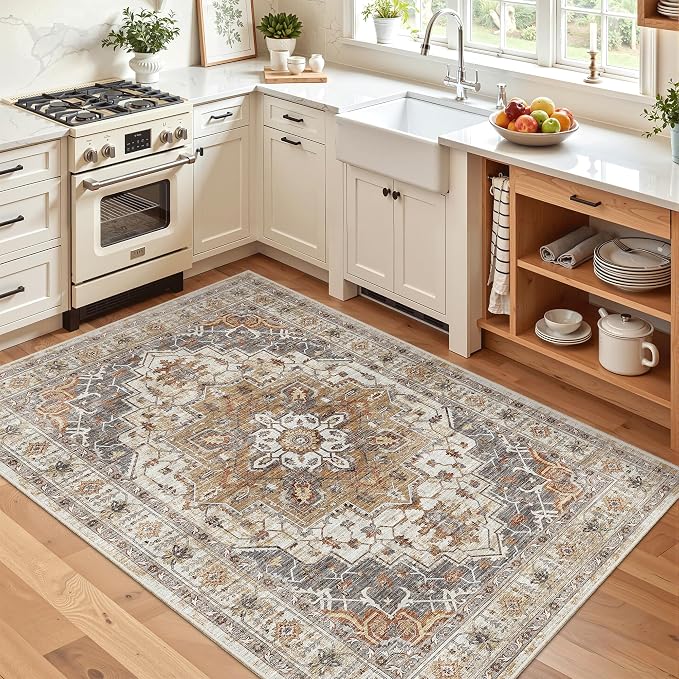 Madane Area Rug 4x6 Washable Rugs: Vintage Living Room Rug Soft Low Pile Non