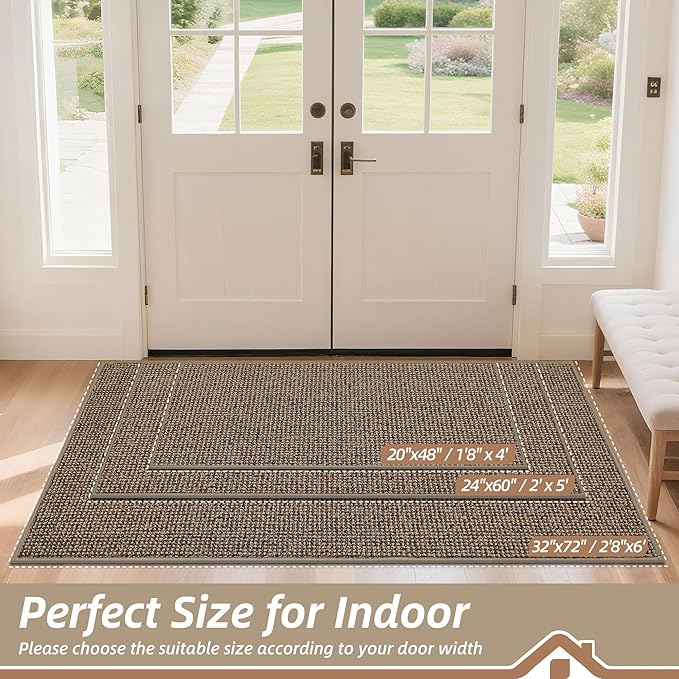 BEQHAUSE Dirt Trapper Door Mat 24" x 60", Non-Slip Washable Doormats Entrance