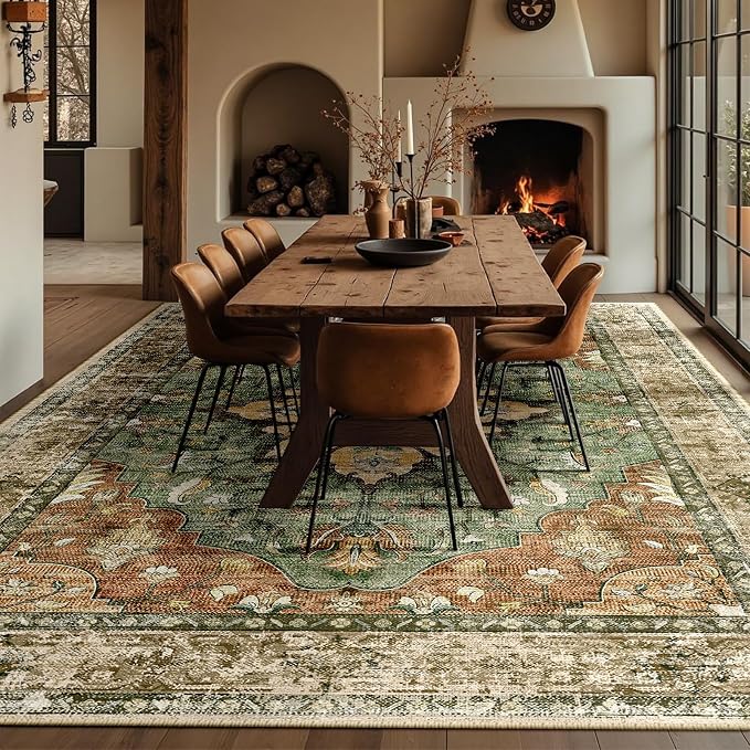 RELEANY Area Rugs Large 10'x12' Washable Non-Slip, Floral Vintage Distress