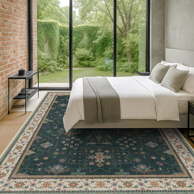 Hazo Haus Dark Green Vintage Living Room Rug 9x12
