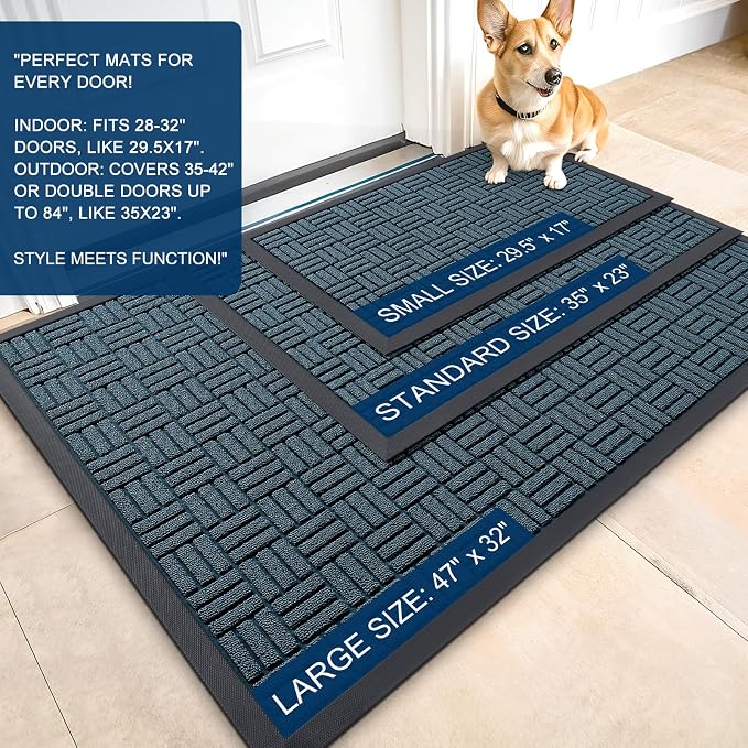 OLANLY Front Door Mat Outside Entrance 47x32, Heavy Duty Sturdy Natural Rubber