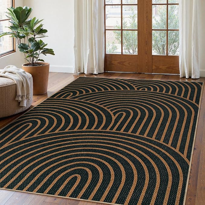 Lahome Modern Rainbow Easy Jute Carpet, Washable 5x7 Area Rugs