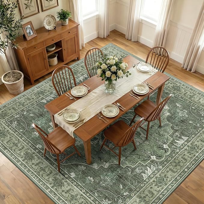 RELEANY Area Rugs Square 10ft Washable Non-Slip, Floral Vintage Distress