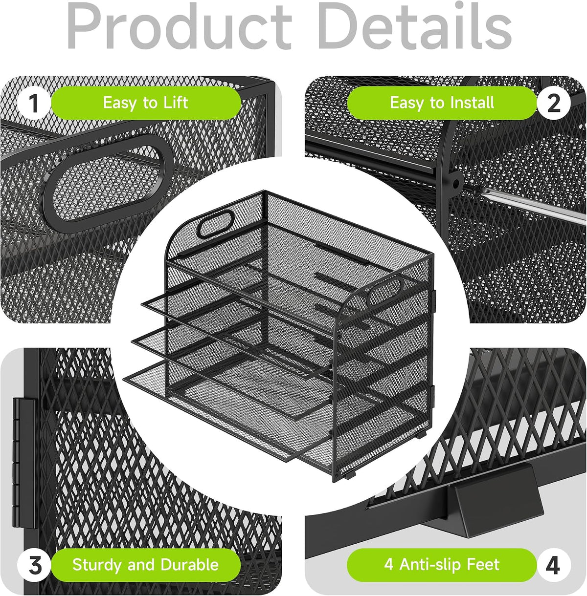 Cawukege 2 Pack 5 Tier Paper Organizer, Letter Tray with Handle, Mesh Desk Organizer, Metal File Organizer, Office Desk Accessories for Home, Office, Classroom, School -Black