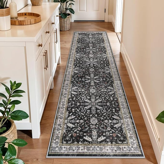 2x10 Hallway Runner Rug Non Slip Washable – Boho Floral Long Floor Carpet Runner