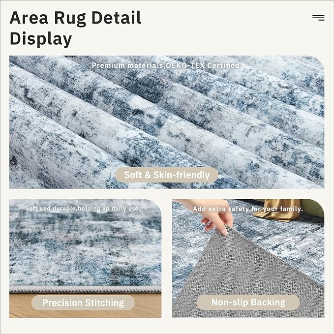 Soalmost 7x9 Area Rug for Living Room Washable Abstract Vintage Soft Thin