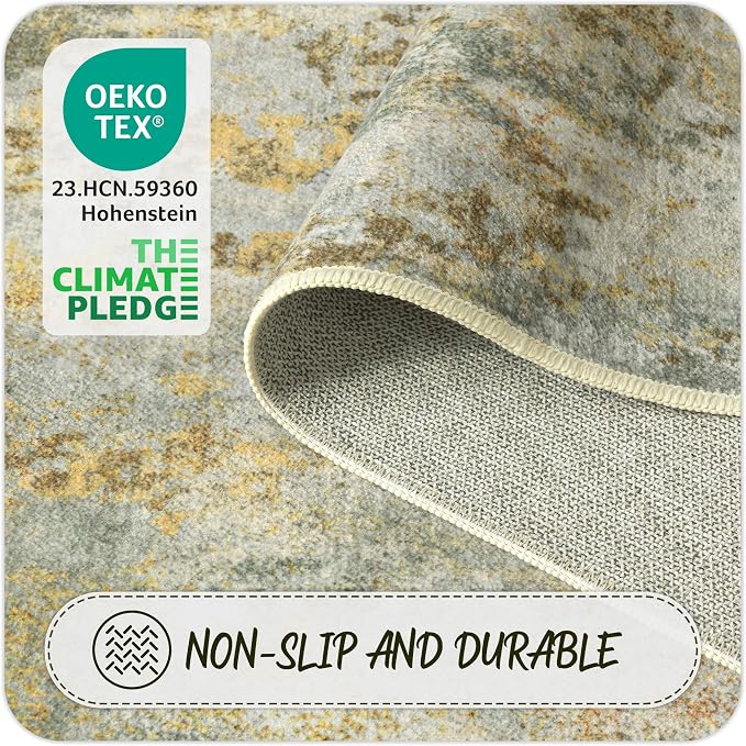 Entryway Rug 3x5 Green Door Mat Indoor Entrance 36x60, Washable Small Throw Rugs