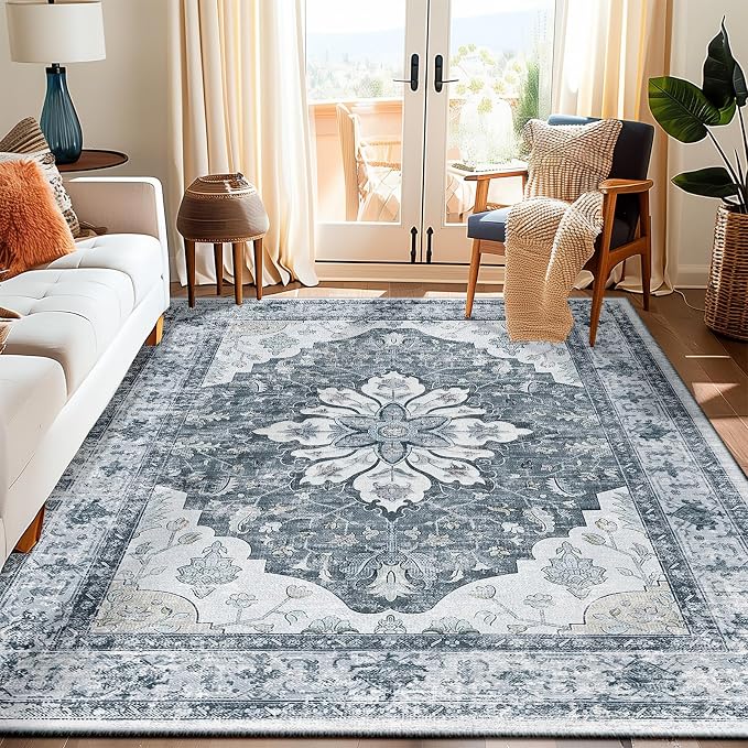 RELEANY Area Rugs 5'x7' Washable Non-Slip, Floral Vintage Distress Medallion