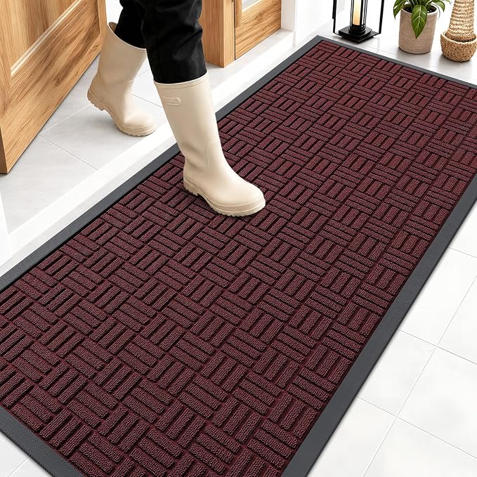OLANLY Front Door Mat Outside Entrance 59x23, Heavy Duty Sturdy Natural Rubber