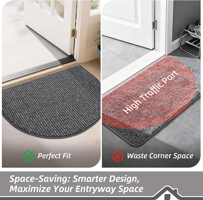 BEQHAUSE Dirt Trapper Door Mat 17" x 30" Half Circle Non-Slip Washable Doormats