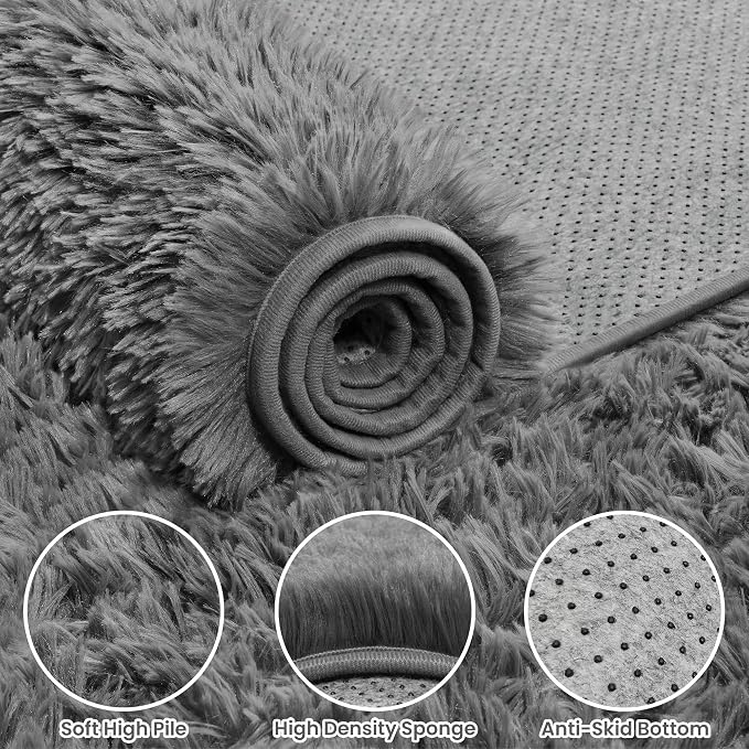 5x7 Area Rugs for Living Room Rug: Soft Fluffy Shag Light Gray Rugs for Bedroom