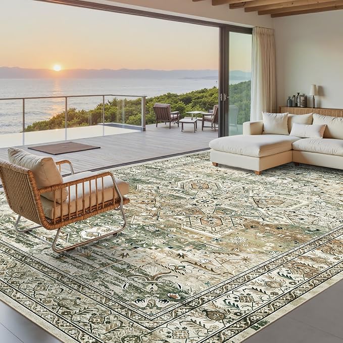 Soalmost 9x12 Area Rugs for Living Room, Non Slip Machine Washable Vintage Rugs