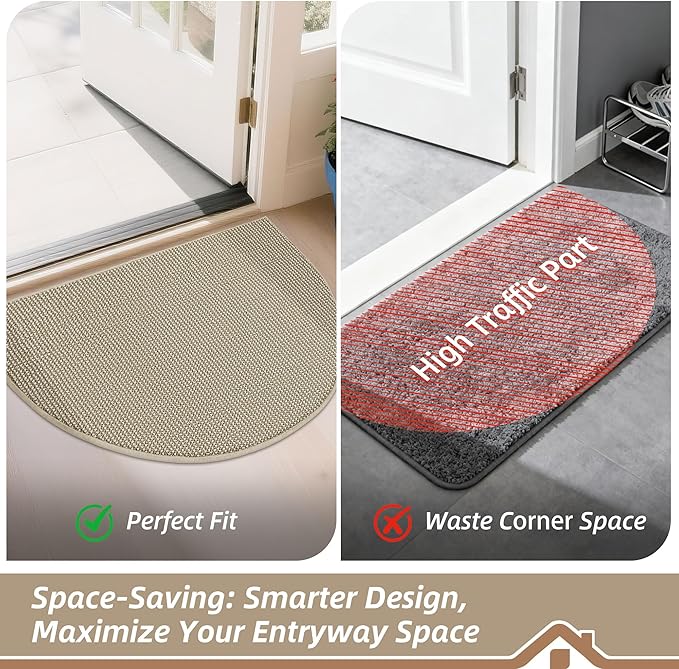 BEQHAUSE Dirt Trapper Door Mat 26" x 40" Half Circle Non-Slip Washable Doormats