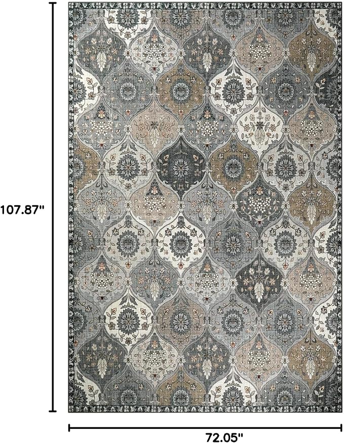 Lahome Moroccan Washable Area Rug 6x9, Ultra-Thin Large Living Room Rugs