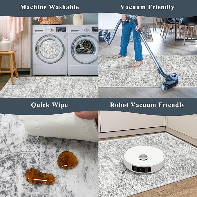 Washable Kitchen Rugs Sets of 4, Non Slip Standing Mat Rug, Stain Resistant
