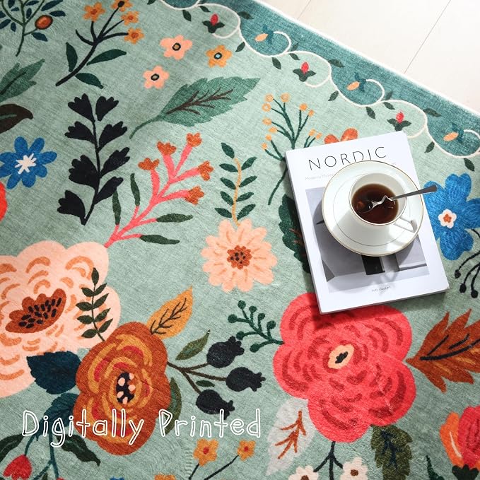 Rugcomf Bedroom Rug 3x5 Rug Washable Area Rug Non Slip Low Pile Boho Floral